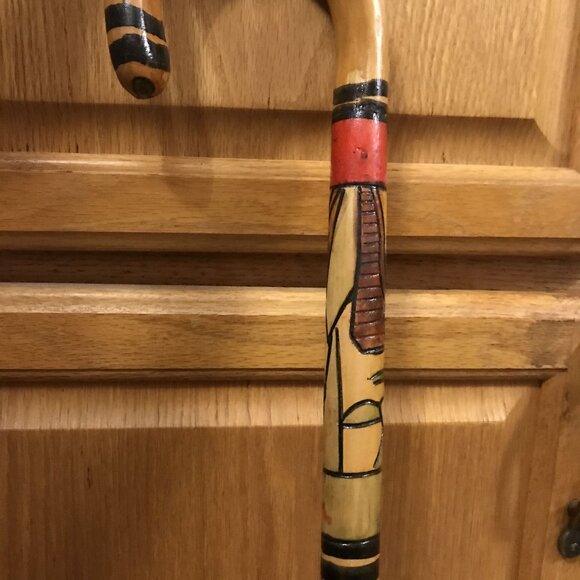 Handcrafted Wooden Walking Stick With Colorful Aztec Designs Cozumel Mexico 39" - Picture 8 of 11